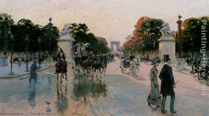Les Champs Elysees au petit matin painting - Georges Stein Les Champs Elysees au petit matin art painting